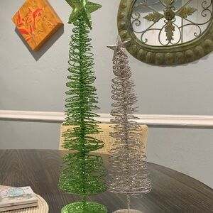 Glittery Green and Silver Spiral Christmas Trees